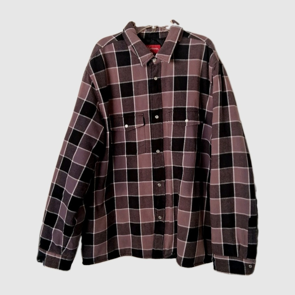 Supreme Plaid Flannel Pearl Snap‎ Shirt Men's Large Lined Insulated Shacket